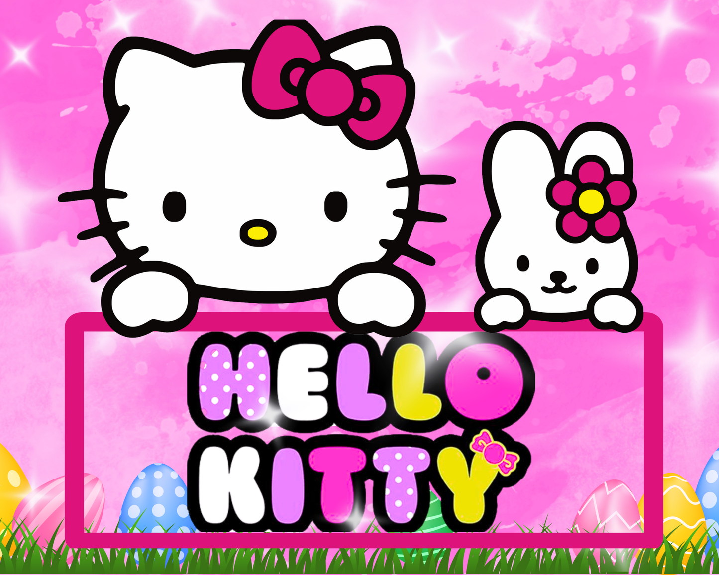 Editable Hello Kitty Easter Microwave Template | 15x8 | Pink Easter Hello Kitty Template | Kids Photo Microwave Design | Canva Editable