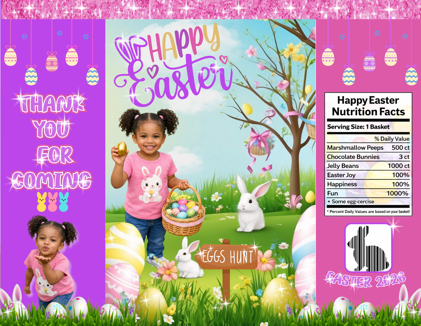 Editable Happy Easter Party Favor Template Bundle | Chip Bag • Rice Krispie Treat • Juice Pouch | Canva Editable Easter Designs