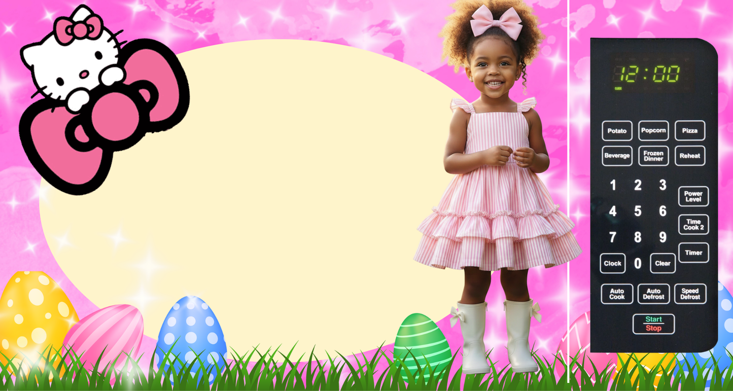 Editable Hello Kitty Easter Microwave Template | 15x8 | Pink Easter Hello Kitty Template | Kids Photo Microwave Design | Canva Editable