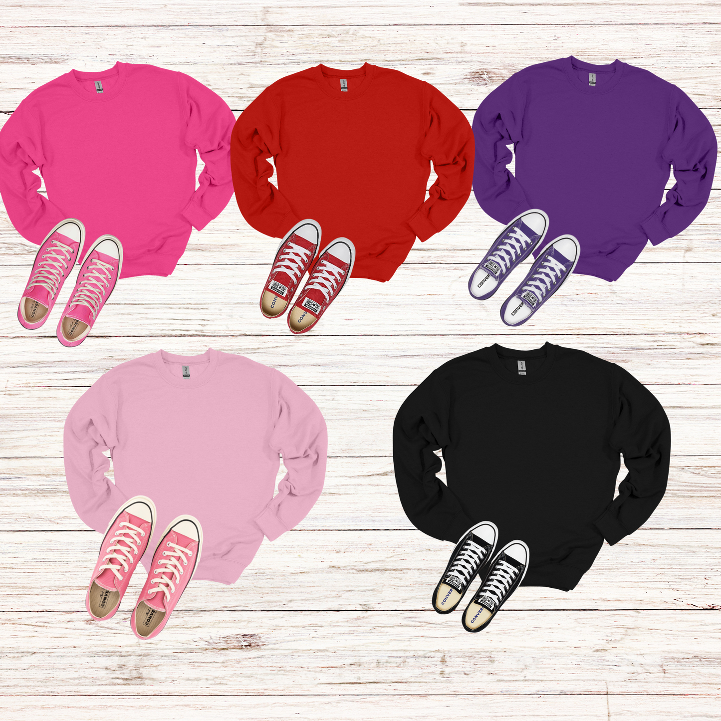 Valentine’s Day Sweatshirt Mockup Bundle – 5 Color Flat Lay PNGs for T-Shirt & DTF Designers