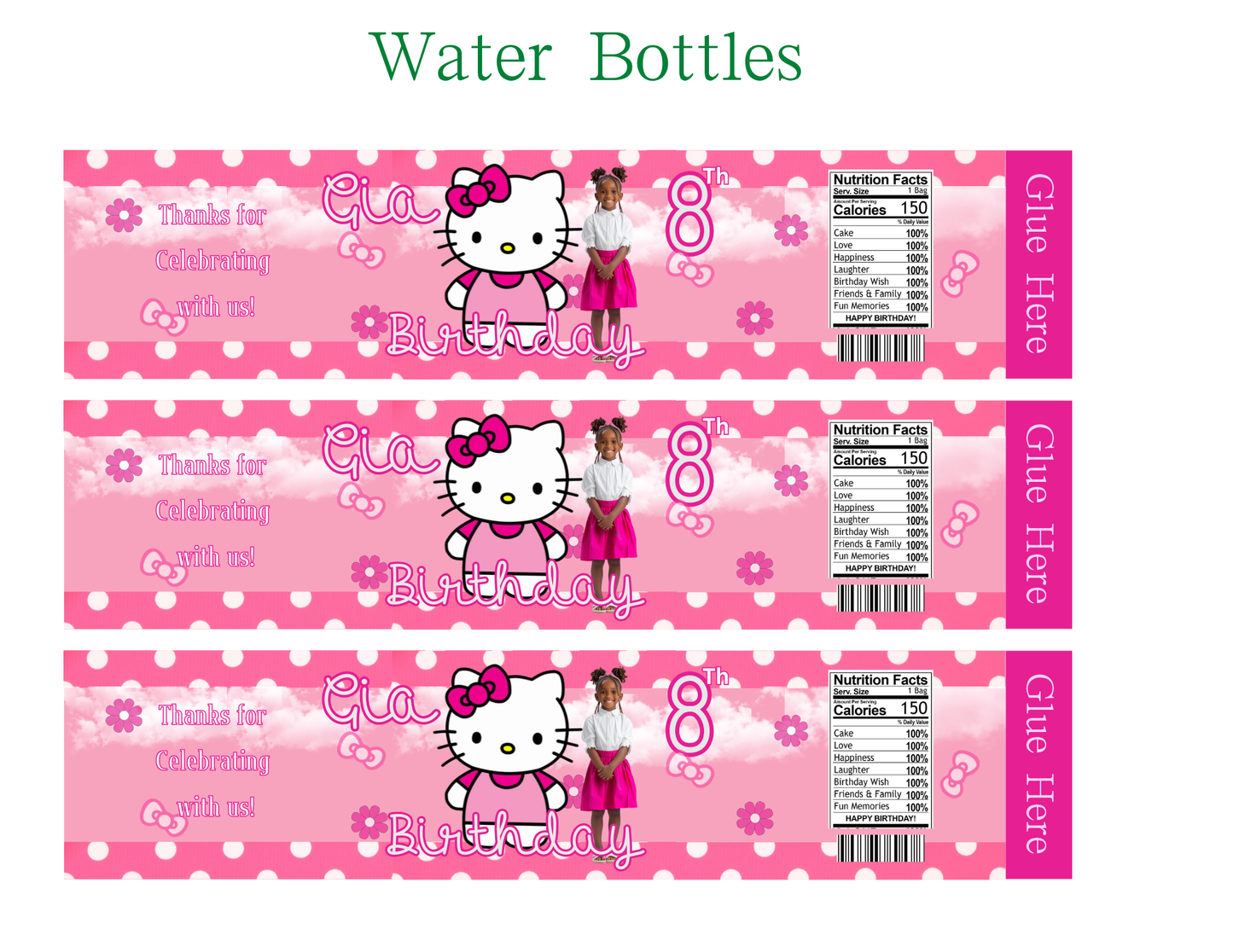 Editable Hello Kitty Birthday Party Favor Template & Mockup Bundle – Pink Polka Dot Theme | Instant Download