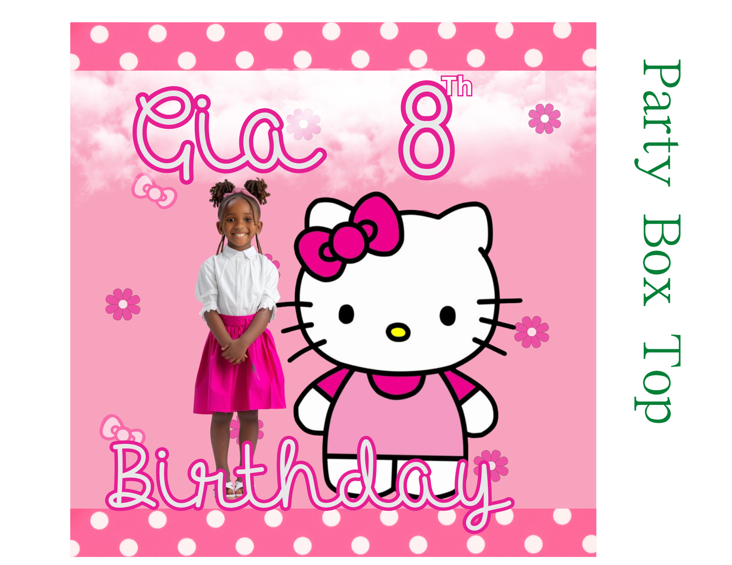 Editable Hello Kitty Birthday Party Favor Template & Mockup Bundle – Pink Polka Dot Theme | Instant Download