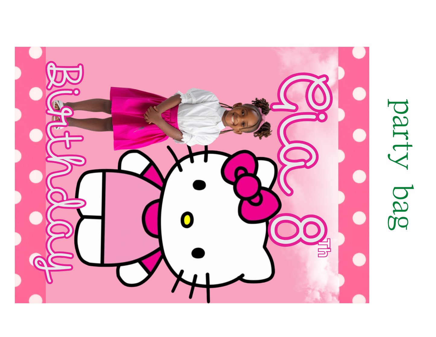 Editable Hello Kitty Birthday Party Favor Template & Mockup Bundle – Pink Polka Dot Theme | Instant Download