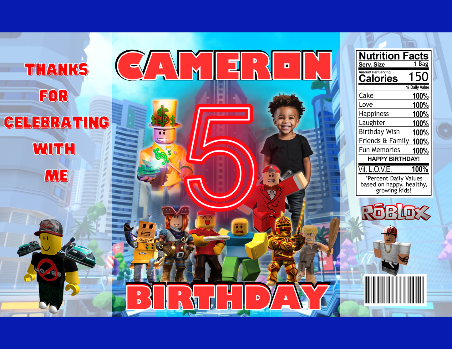 Editable Roblox Birthday Party Favor Template & Mockup Bundle – Custom Photo Party Set | Instant Download
