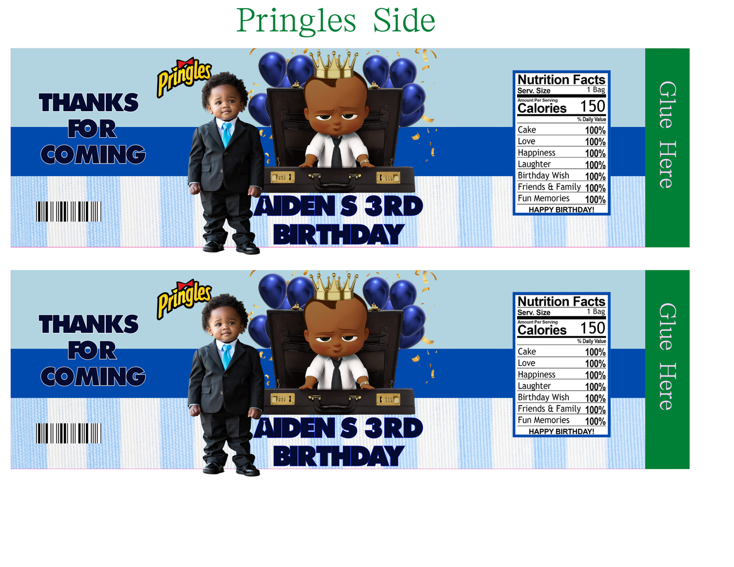 Editable Boss Baby Birthday Party Favor Template & Mockup Bundle – Blue & Gold Theme | Custom Photo Party Set | Instant Download