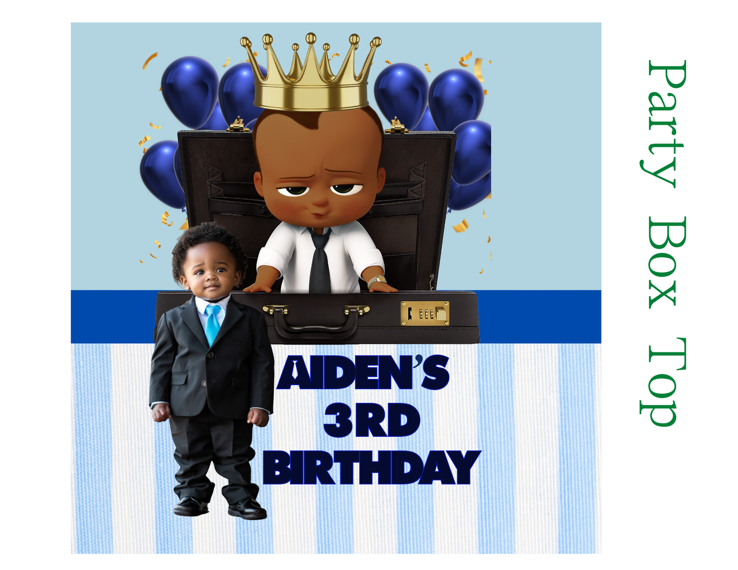Editable Boss Baby Birthday Party Favor Template & Mockup Bundle – Blue & Gold Theme | Custom Photo Party Set | Instant Download