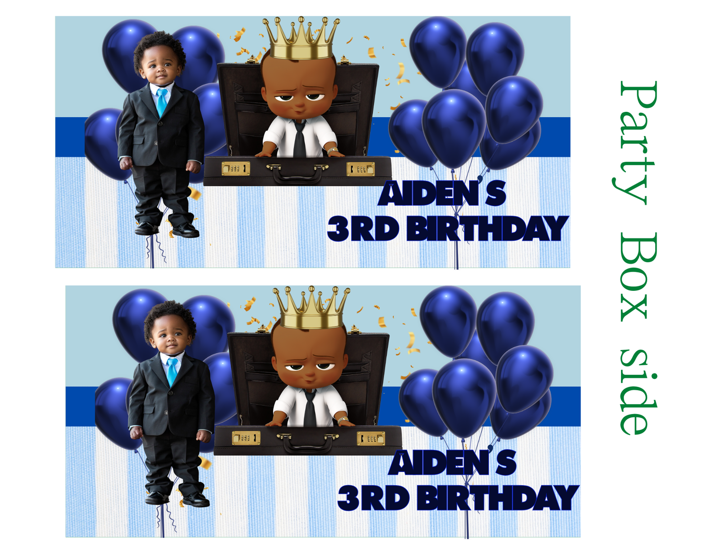 Editable Boss Baby Birthday Party Favor Template & Mockup Bundle – Blue & Gold Theme | Custom Photo Party Set | Instant Download