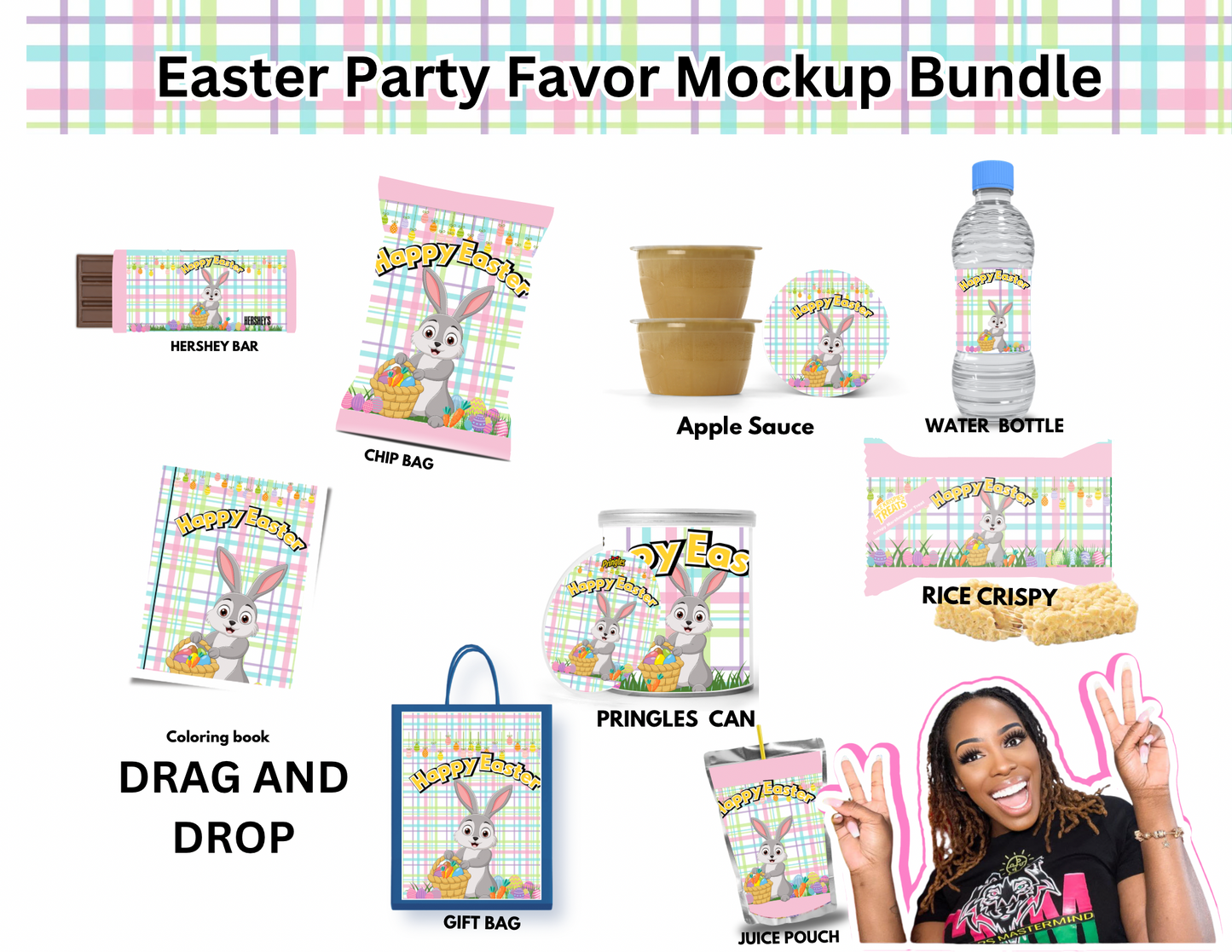 Easter Party Favor Bundle | Editable Templates for Chip Bags, Juice Pouches, Candy Wrappers, Water Bottle Labels, Coloring Pages & More