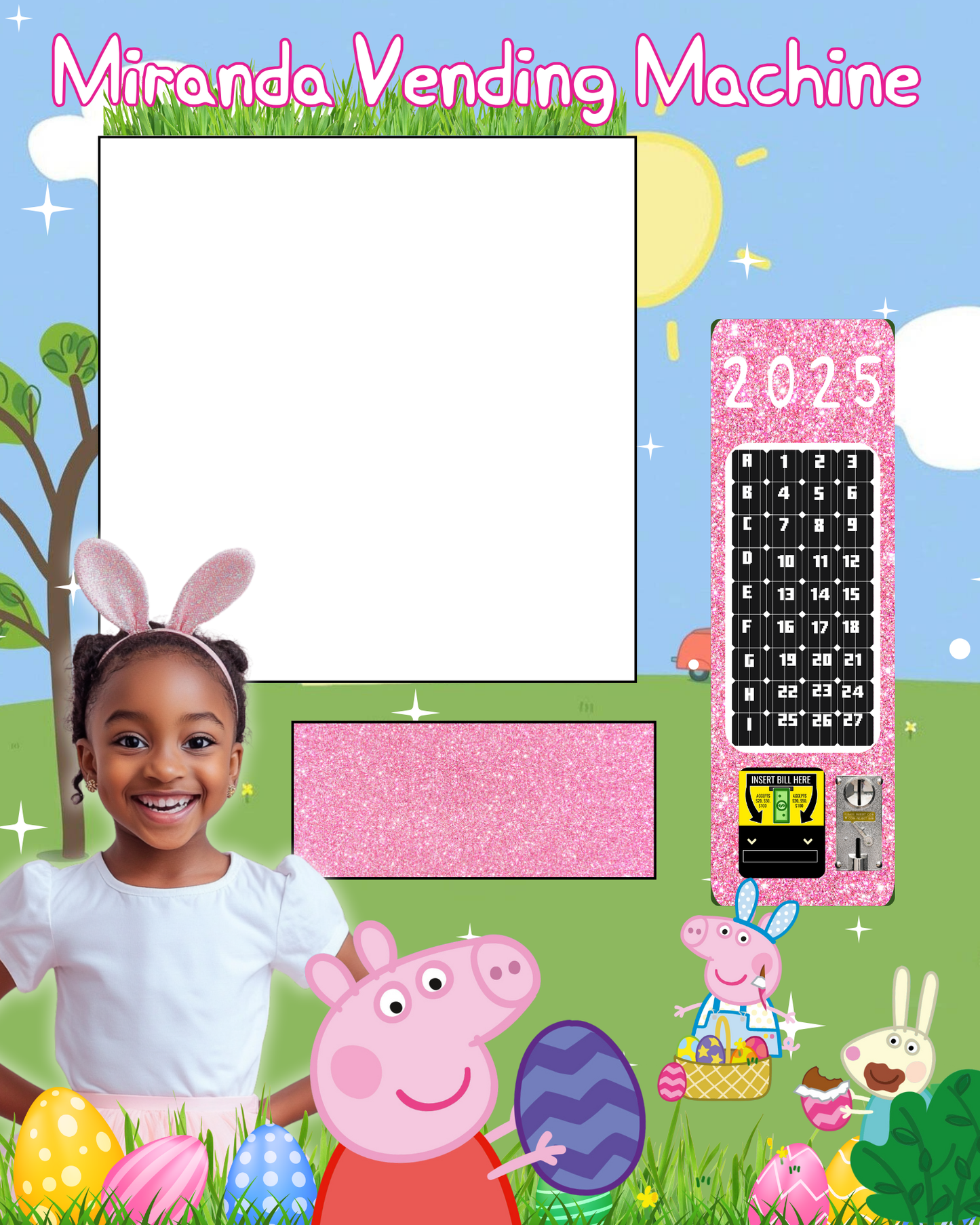 Editable Peppa Pig Vending Machine Template | 16x20 Backdrop | Kids Easter Party | Canva Template