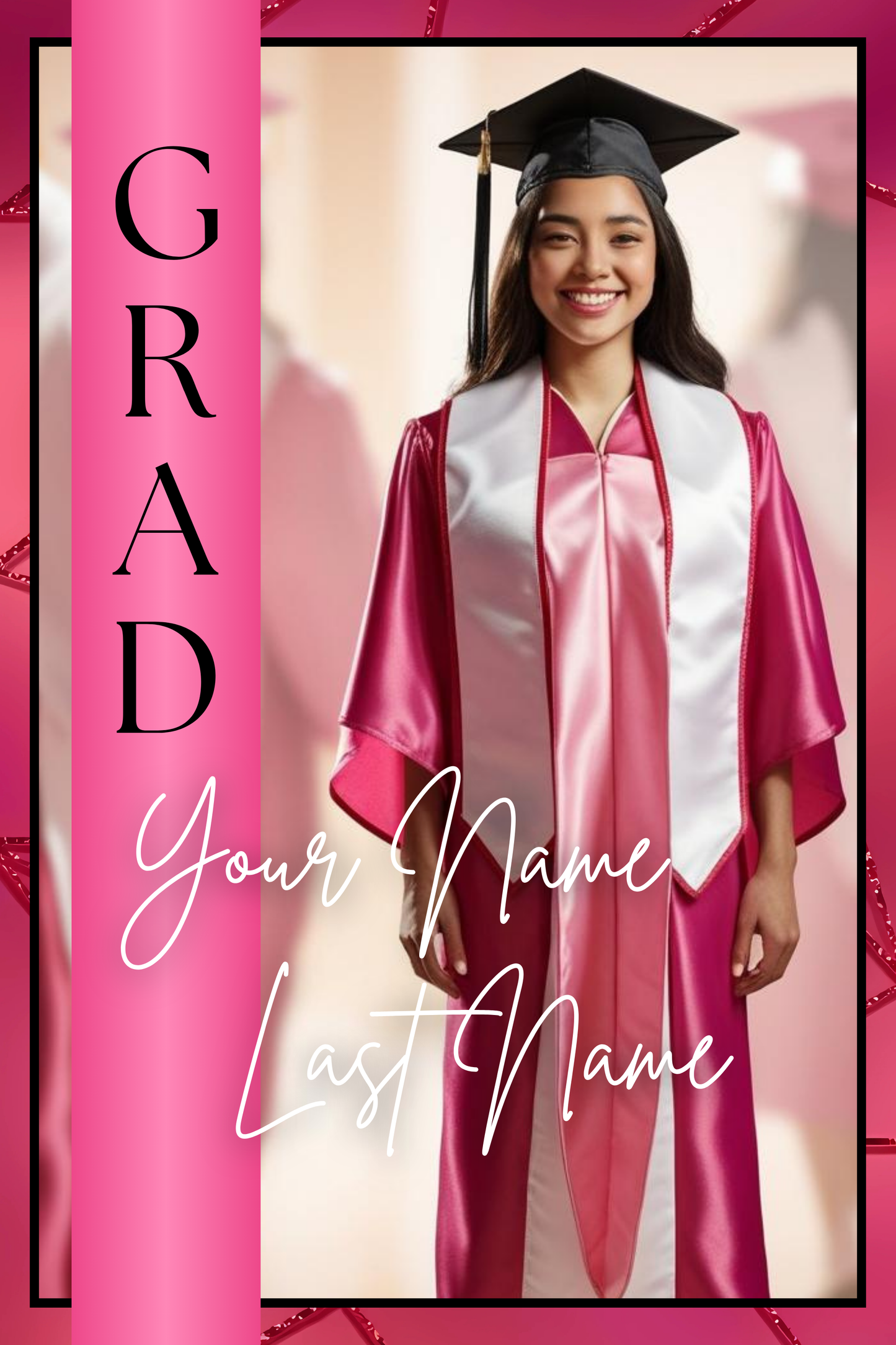 Editable Pink Graduation Jumbo Card Template | 16x20 Folded Grad Card | Senior Night Card | Class of 2026 Graduation Photo Card | Canva Template