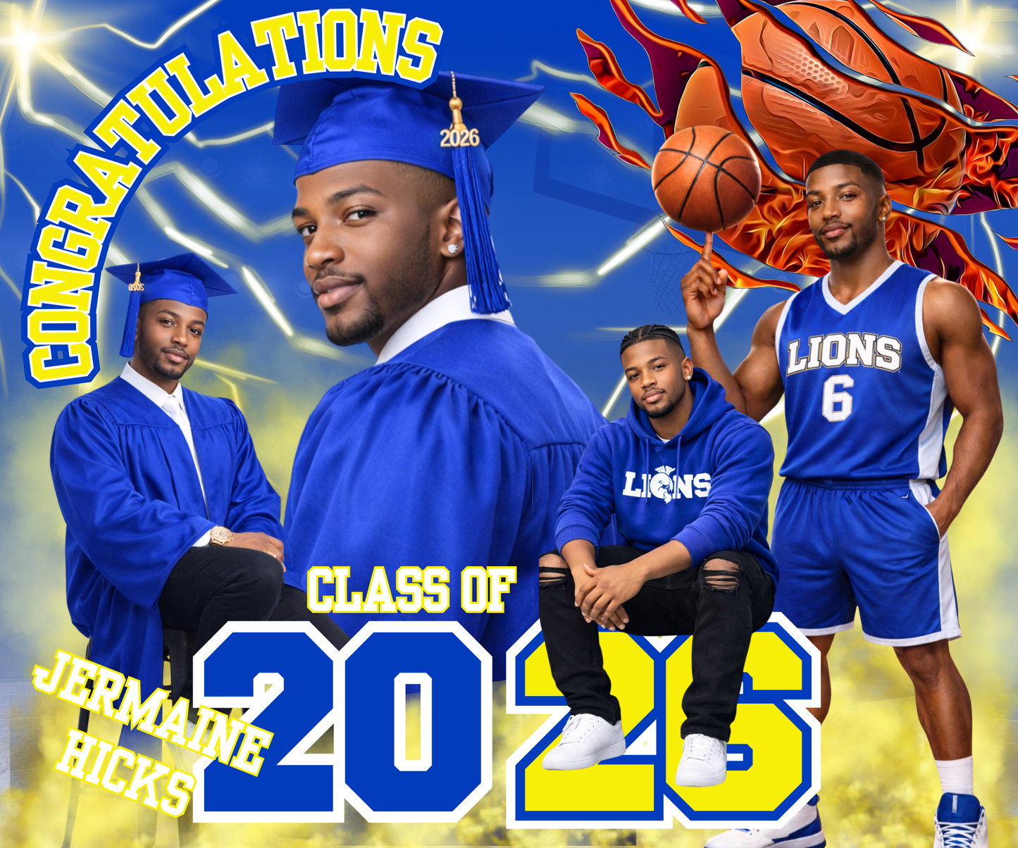Editable Class of 2026 Graduation Backdrop Bundle | 4 Canva Grad Backdrop Templates | Senior Photo Collage Designs | Cheer • Football • Basketball