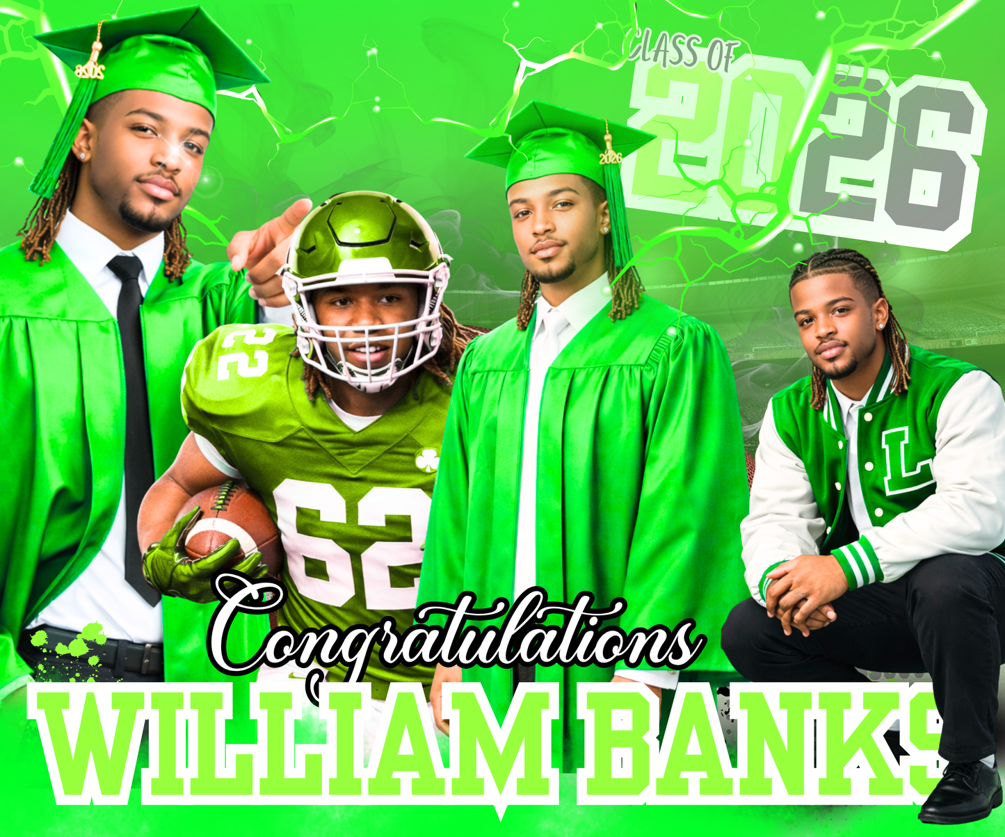 Editable Class of 2026 Graduation Backdrop Bundle | 4 Canva Grad Backdrop Templates | Senior Photo Collage Designs | Cheer • Football • Basketball