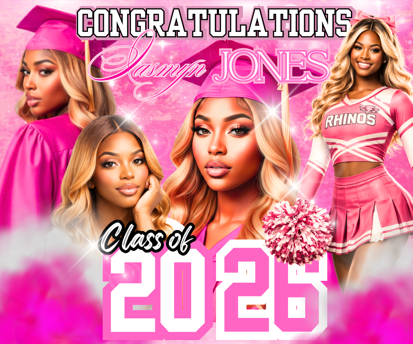 Editable Class of 2026 Graduation Backdrop Bundle | 4 Canva Grad Backdrop Templates | Senior Photo Collage Designs | Cheer • Football • Basketball