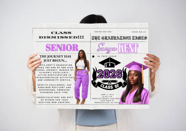 Editable 2026 Graduation Newspaper Template | Custom Grad Announcement Canva Template | Senior Magazine Style Grad Design + Mockup