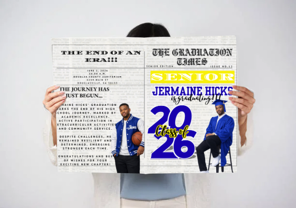 Editable 2026 Graduation Newspaper Template | Custom Grad Announcement Canva Template | Senior Magazine Style Grad Design + Mockup