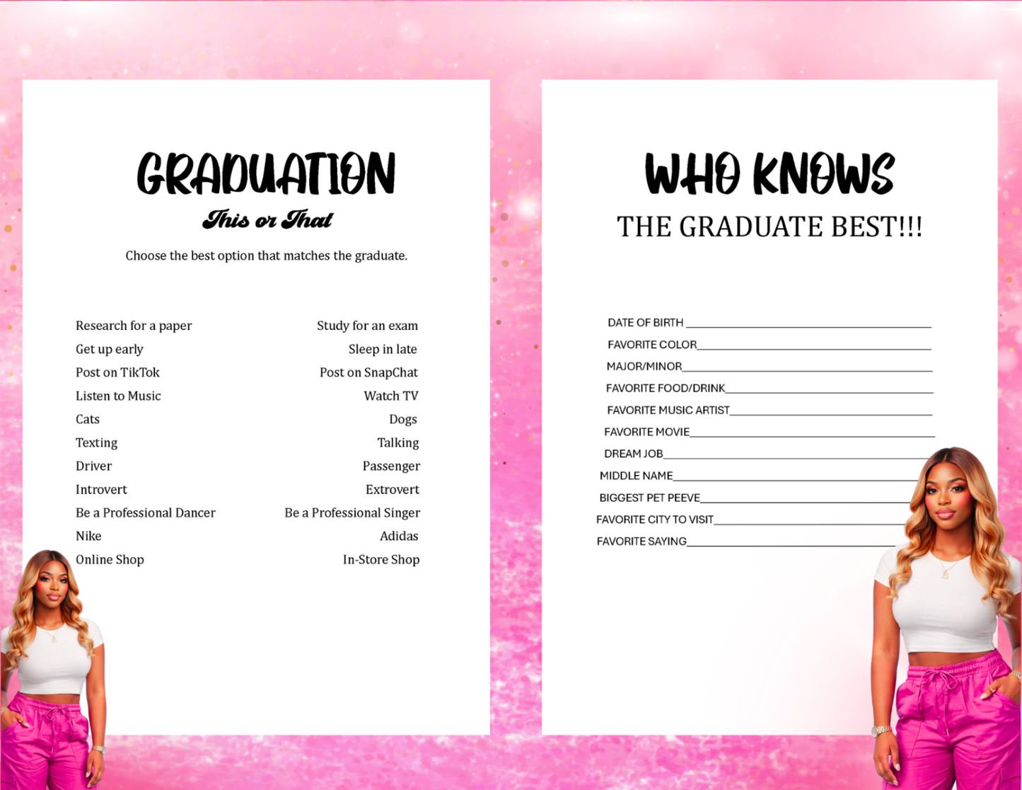 2026 Pink Graduation Activity Booklet Template – Editable Canva Grad Party Book