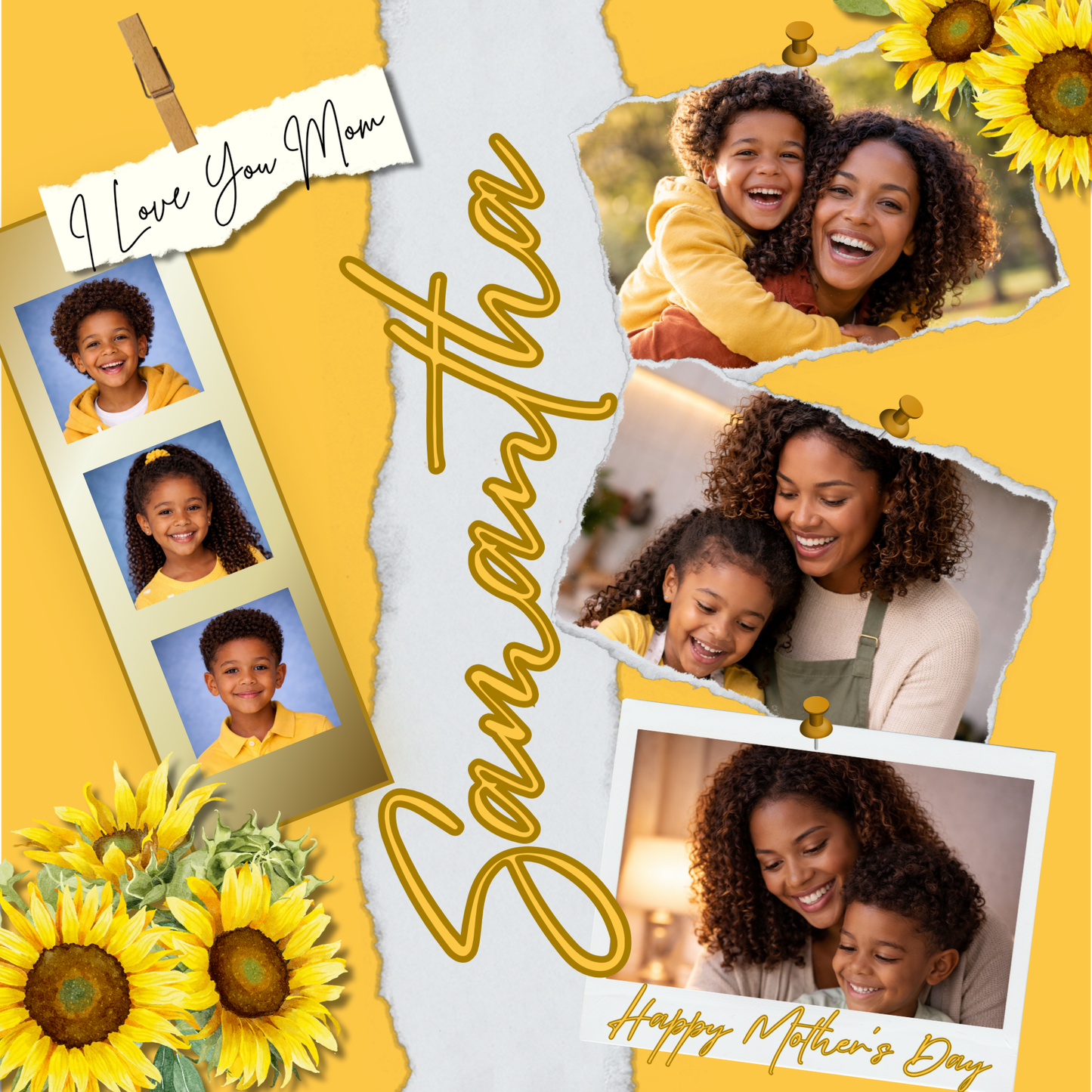 Mother’s Day Sunflower Photo Collage Pillow Template (Editable Canva Design)